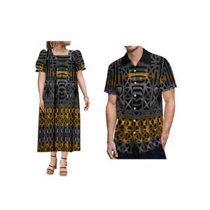 Design floral de style imprimé robe de femmes polynésien Mumu Summer Casual Mens Shirt Couples Couples correspondant 240527