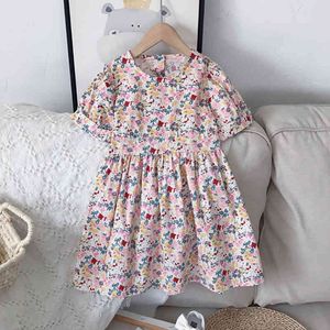 Robe Florale Pour Filles Doux Col Rond Imprimé Princesse Mode Été 2-6 Ans 210515