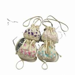Sac à cordon brodé floral femmes Vintage Style chinois sac à main Phe sac Style ethnique Fr sac à bandoulière seau Y27a #