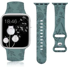 Bloemen gegraveerde band voor Apple Watch 41/40/38 Paardebloem Bloempatroon Siliconen band voor IWatch 8/7/6/5/4/3/SE