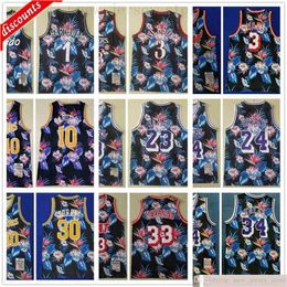 Floral Fashion Retro Camo Basketbal Jerseys 10 Hardaway Dwyane Iverson 3 Wade 23 James 30 Curry 33 Mourning Bird 1 Penny Jerseys