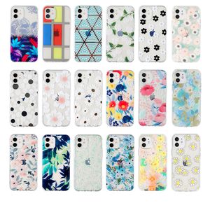 Coque transparente fleur florale pour iPhone 11 12 13 14 Pro X XR XS Max Mini coques iPhone 14 Coque arrière de protection en silicone souple et souple en TPU