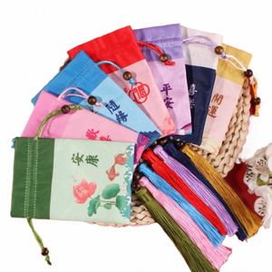 Floral fr Tassel Drawstring Bag Bird kralen sieraden Paktas Mini Coin Purse Bakmak Bag Chinese stijl Sachet W8FA#
