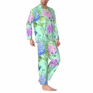 Bloemen Tuin Pyjama Mannen Vlinder Print Kawaii Leisure Nachtkleding Herfst 2 Stuks Vintage Oversized Ontwerp Pyjama Set 29OX #