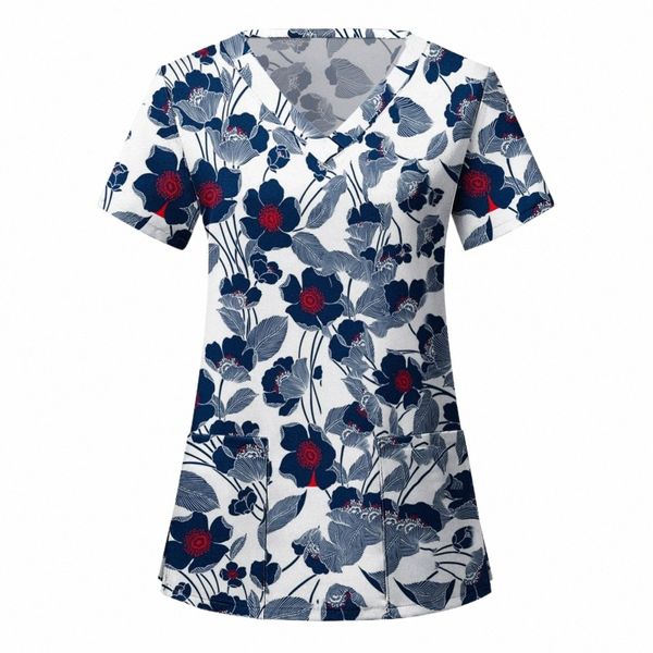 Blouses de travail graphiques floraux Tops Fr Impression Uniformes de toilettage Carto Beauty Sal Uniforme de travail Vétérinaire Chemises pour animaux de compagnie D5y5 #