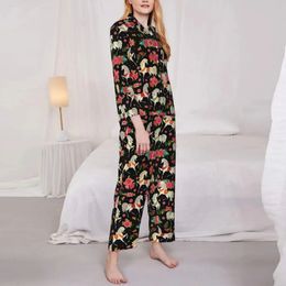 Vêtements de nuit pour chevaux floraux, amoureux des animaux, chevaux, Cool, drôle, décontracté, surdimensionné, ensembles de pyjama pour femmes, manches longues, Y2K, vêtements de nuit quotidiens 240108