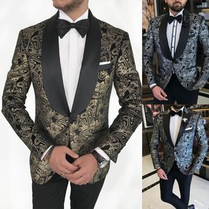 Floral Jacquard Suits for Men Wedding Tuxedos Fashion Bread Wear Formal Business Classic 2 PCS Jacket Pants Atzen