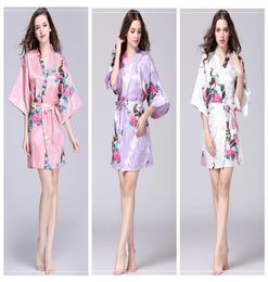 Pyjama Kimono fleuri d'été filles dame chemise de nuit 12 styles vêtements de nuit en soie femmes robe de nuit col en v pjms3936045