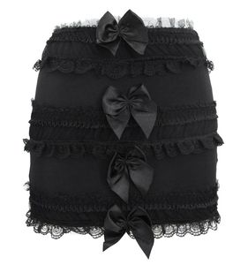 Floral Low Rise Super Frilly Ruffled Layered Lace Rokken met Bogen Dames Victoriaanse Clubkleding Dansende Party Underskirt Black Corset Rokken