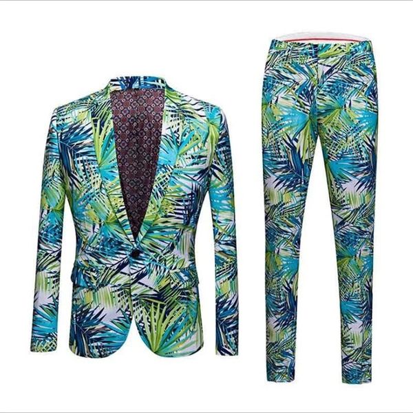 Floral Men Imprimez la combinaison de mariage Blazer Hawaiian Style Spring Automne Veste Fête de fête Meeting Banquet Foral avec pantalon 231221