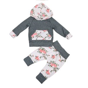 Conjunto de roupas floral para bebê recém-nascido menina manga longa com capuz tops calças flor 2 peças conjunto de roupas para bebês meninas novo