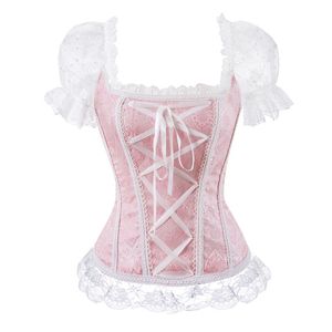 Floral overbust corset gilet bustier corset hauts pour les femmes avec manches à lacets brocart bandoulière corselet grande taille sexy