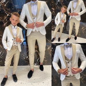 Floral Pattern Boy Formal Wear Suits Dinner Tuxedos Little Boys Groomsmen Kids For Wedding Party Prom Pak (jas+vest+broek)