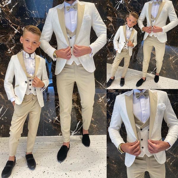 Patrón floral Boy Trajes de ropa formal Cena Esmoquin Niños pequeños Padrinos de boda Niños para el banquete de boda Traje de baile (chaqueta + chaleco + pantalón)