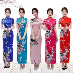 Vestido chino tradicional de pavo real floral para mujer, Qipao Vintage con cuello mandarín, Cheongsam largo y delgado de gran tamaño 6XL 240131