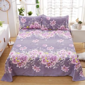 Drap de lit à imprimé floral Housse de protection de matelas Drap plat Doux Literie Twin Full Queen King Size avec taie d'oreiller 2pc 201113