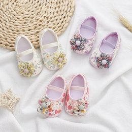 Bloemenprint katoen eerste wandelaars pasgeboren babymeisjes schoeisel zomerveer peuters bloem prewalke roze katoenen schoenen zachte zool