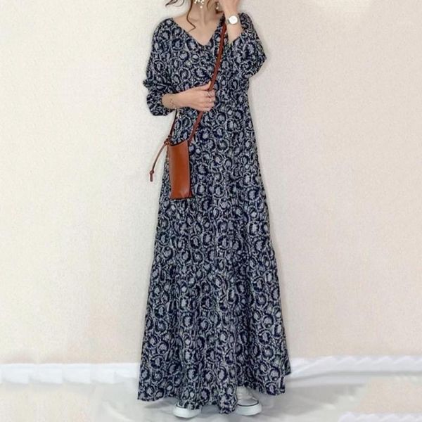 Robe à imprimé Floral pour femmes, manches longues, taille haute, fine, en mousseline de soie, Maxi française, Style coréen, Robes décontractées, automne 2022