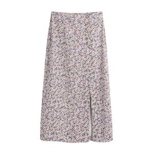 Floral Print Elegant Mid-Calf Rok voor Vrouwen Zomer Rechte Spit Sexy S Lady Streetwear Mid-Taille Vrouw 210430