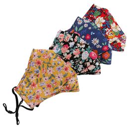 Floral print masker met ademhalingsklep katoen ademend mond maskers PM2.5 anti stof masker herbruikbaar beschermende gezichtsoverdekking GGA3418