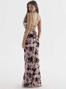 Bloemenprint Maxi -jurk voor vrouwen 2023 Nieuwe Backless Bangage Mouwloze Camis Bodycon -jurken Zomeravondjurk