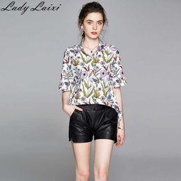 Floral Print Plus Size Tops Women Shirts Korte Mouw Streetwear Womens and Blouses Elegant Office Blouse Femme 210529