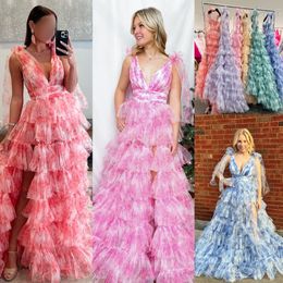 Robe de bal à imprimé floral Rober 2k24 Body ruffles tulle de profais V-col