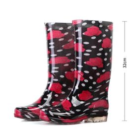 Floral Print Rain Boots Luxury Designer Women Rubber Shoes Waterproof werk Non-Slip Garden Galoshes For Woman Botas de Caza PVC 240428