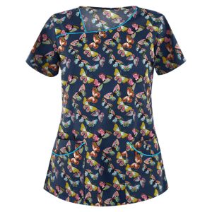 Smouffés à imprimé floral tops femme animal de compagnie tops uniformes courtes pharmacie vétérinaria infirmière clinique chemises