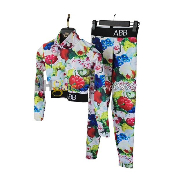 Top deportivo con estampado Floral para mujer, mallas elásticas altas, traje de Yoga ajustado, camiseta con media cremallera, pantalones ajustados para mujer