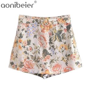 Floral print zomer vrouwen rechte shorts mode hoge taille skorts vrouwelijke casual vakantie strand slijtage met riem 210604