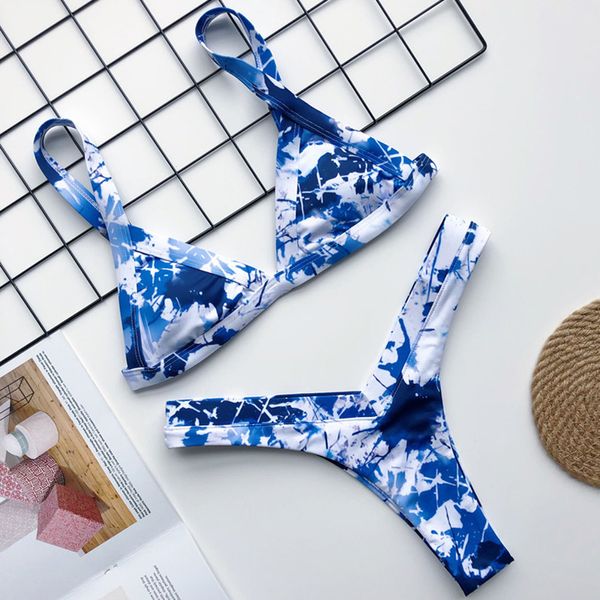 Bikini con Tanga y estampado Floral para mujer, traje de baño del 2021 con corte de pierna alta, conjunto de bikini brasileño sexy con parte inferior en V, traje de baño X0522