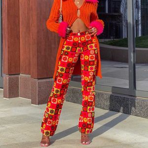 Pantalon de survêtement élégant à imprimé floral pour femmes, décontracté, slim, long, mode, taille haute, Y2K Q0801