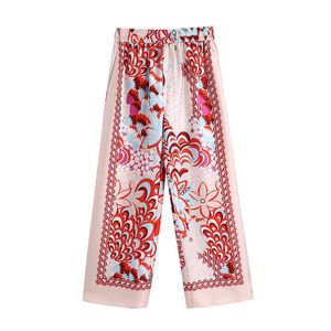 Imprimé floral vintage pantalons longs pour dame 2021 taille élastique droite femmes pantalons été Streetwear pantalons décontractés femme Q0801
