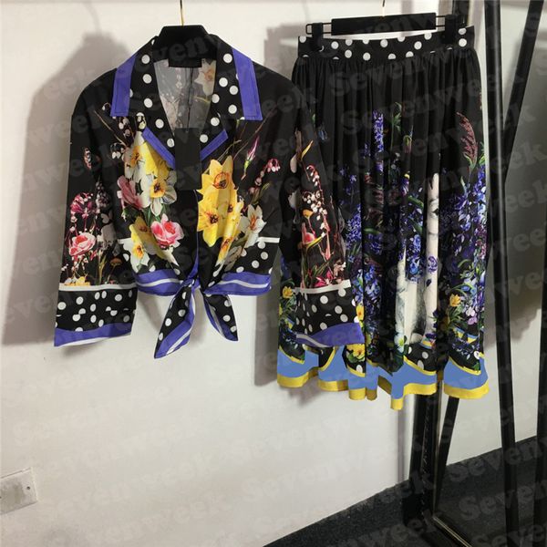 Chemises à imprimé Floral pour femmes, costumes, motif de lapin mignon, hauts à manches longues, jupes taille haute, ensembles deux pièces VE2N