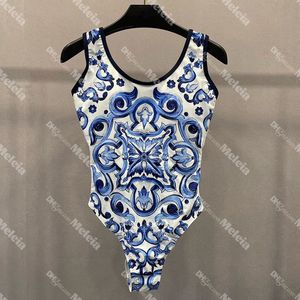 Maillot de bain une pièce imprimé Floral, dos nu, bleu, vêtements de plage pour femmes