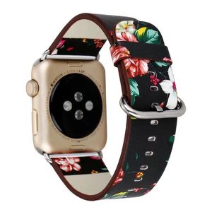 Bracelet de montre en cuir imprimé floral pour Apple Watch Flower Design Bracelet de montre-bracelet pour iwatch 38mm 42mm