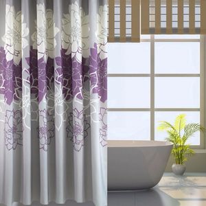 Tissu de rideau de douche à imprimé floral, rideaux de salle de bain imperméables, plus de moisissures avec des anneaux gratuits, violet / gris