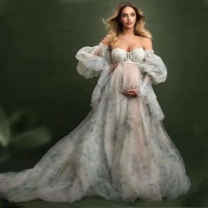 Floral Printing zwangerschapskleding zwangere jurken met verwijderbare mouw voor fotoshoot zwangerschap