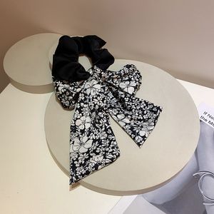 Ribbon floral Srunchies Black and White Flower Hair Scarft Scrunchies Bandana Hair Tie Hair Ribbons Ponytail Holders Bow Scrunchies for Women