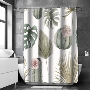 Rideau de bain à formes florales, rideau de douche à feuilles vertes nordiques, imperméable avec 12 crochets, décoration de maison, livraison gratuite, 240131