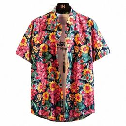 Chemise florale Hommes 2023 Été Hommes Manches courtes Coutures multicolores Casual Fr Imprimé Slim Fit Chemises hawaïennes Chemise Homme j2J2 #