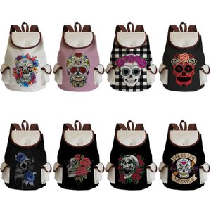 Mochila con estampado de calavera floral para mujer, bolsas con cordón, mochila escolar para estudiantes universitarios, bolsa de libros de alta capacidad, regalo de Halloween 220923