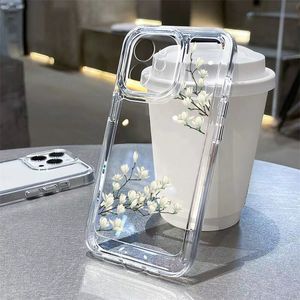 Étui transparent mince à fleurs avec pare-chocs intérieur en TPU pour iPhone 15 14 13 12 11 Pro XS Max XR 8 7 6 Plus