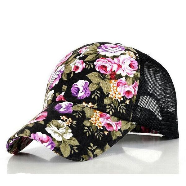 Floral Snapback Baseball Cap Summer Mesh Ball Caps Golf Chapeaux Visières Pour Filles 5 Couleurs 10 Pcs / lot Livraison Gratuite