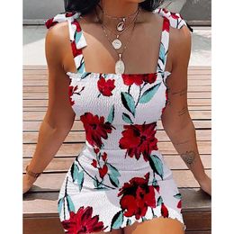 Robe de camisole serrée en floral pour femmes 2024 Spring Summer Beach Vêtements féminins Sexy Club Mini jupe Vestidos Casual Short 240418