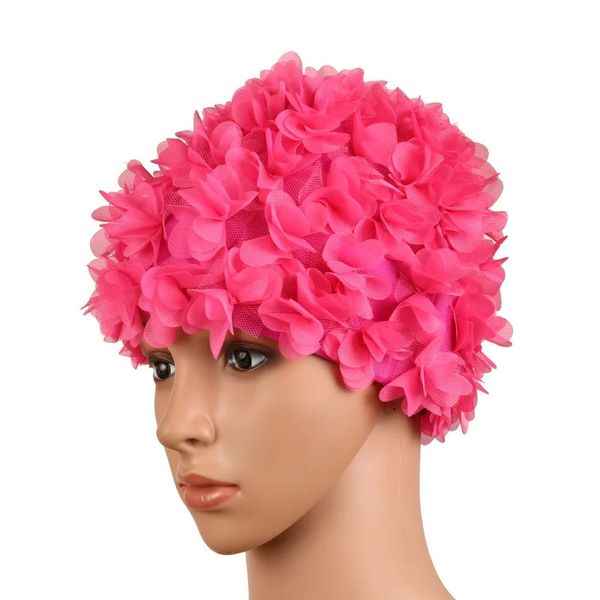 Floral Vintage femme bonnet de bain pétale rétro natation fleur bonnet de bain chapeau attrayant 240127