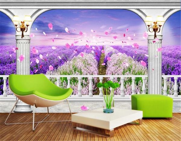 Papel tapiz floral para paredes Promoción Un trozo de flor de lavanda púrpura mar Papel de pared de flores 3d Papel tapiz hermoso y práctico