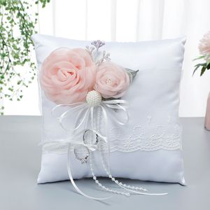 Bloemen trouwring houder kussens 2022 wit roze ringen drager kussen voor bruiloften en bruiloft verjaardag met bloemen kant 20cm * 20cm op maat gemaakt