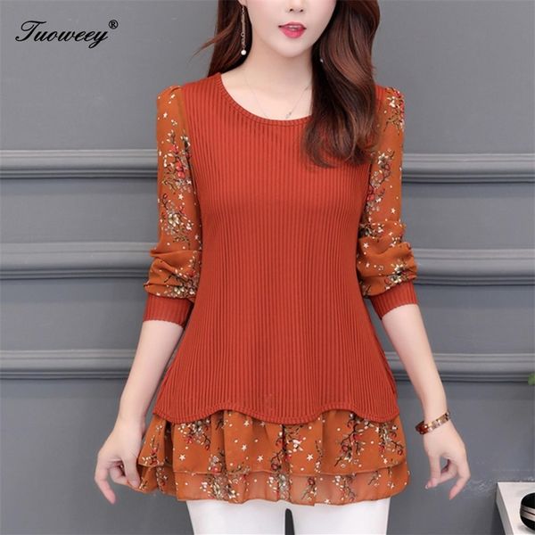 Floral Women Vintage Blusas 2021 Moda otoño manga larga remiendo camisa larga camiseta femenino Tops Casuales Camisas Mujer 21302